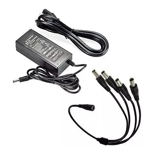 Fuente Eliminador 12v @ 5 Amp. + Divisor Para 4 Camaras 