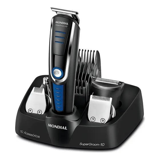 Barbeador Elétrico Maquina Barbear Aparelho Barba 3em1 Cor Preto/azul 127/220v