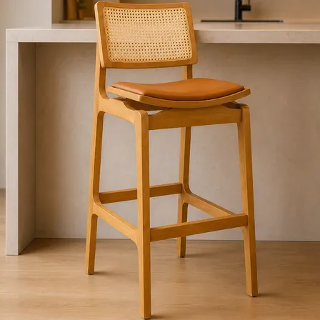 Banqueta Alta Em Madeira Maciça Bancada Cozinha Cor Caramelo Madeira Maciça Caramelo
