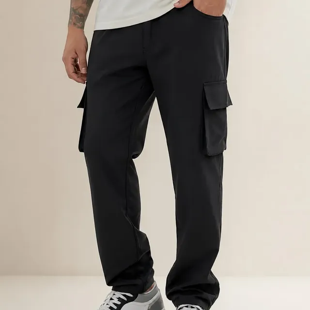 Calça Jogger Cargo Masculina Milimétrica Preta 4 Bolsos