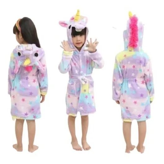 Bata Pijama Niños Infantil Microfibra Flannel Unicornios