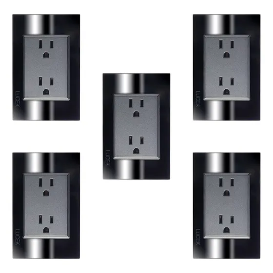 Kit 5 Placas Con Contacto Duplex Espejo Negro Lucek