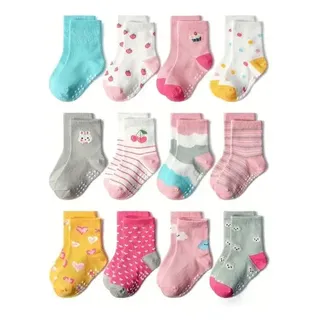 Kit 12 Pares Meias Bebê Menina Antiderrapante Confortável