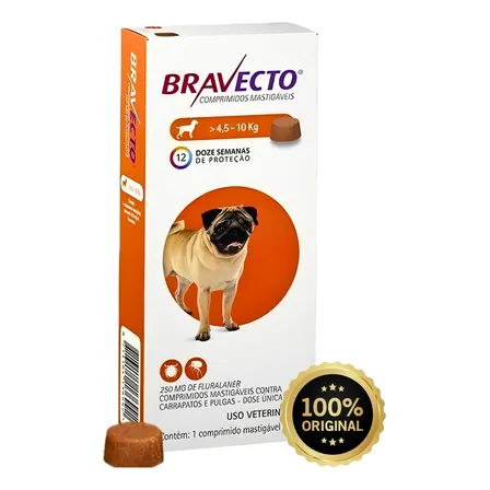 Bravecto 250mg Cães 4,5 A 10kg Antipulgas Original Laranja
