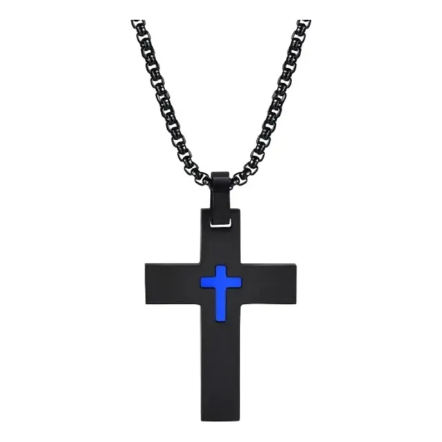 Collar Para Hombre Con Diseño De Cruz Azul - 316l