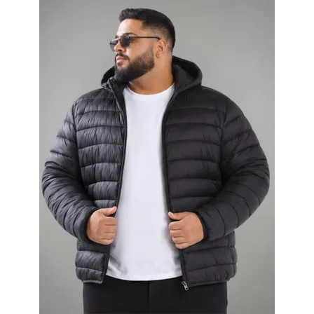 Jaqueta Masculina Plus Size Bobojaco Puffer Inverno Capuz G3 Preto G3 Lisa