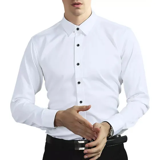 Camisa Slim Fit Manga Larga Para Hombre Casual