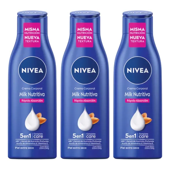 Pack Crema Nivea Cuidado Corporal Milk Nutritiva 250ml