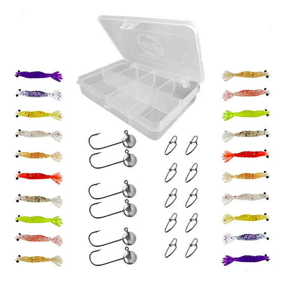 Micro Camarão Artificial Nano 4,5cm Jig Estojo Snap - 37 Pçs