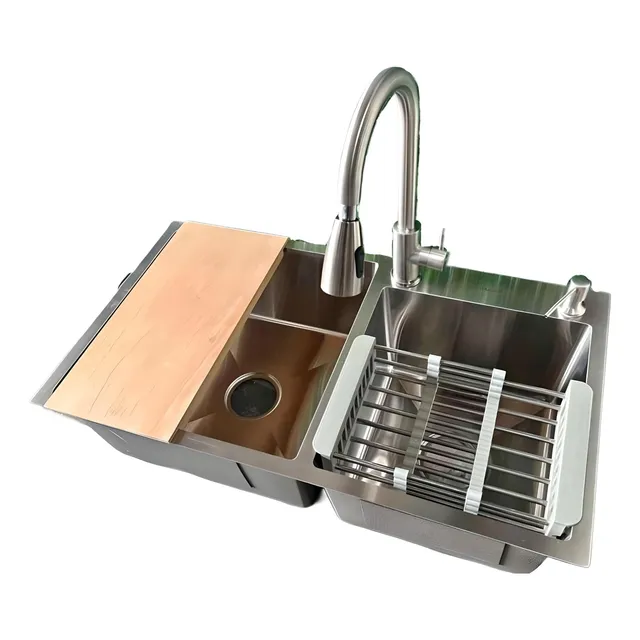 Tarja Fregadero Acero Inox Doble Tina+escurridor+tabla