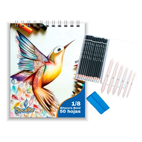 Kit Para Dibujo Bitácora + Lápices + Difuminos + Limpiatipos