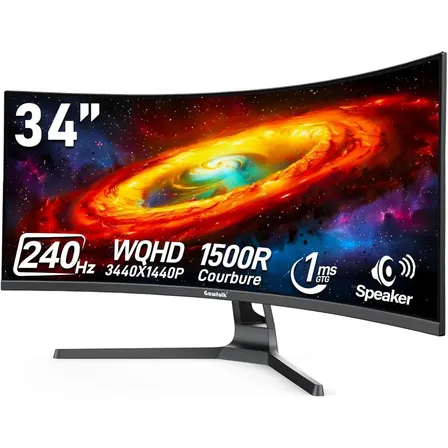 Monitor Gamer Gawfolk Curvo 34  Ultrawide Wqhd 240hz, Com Freesync E Alto-falantes Preto 127/220v