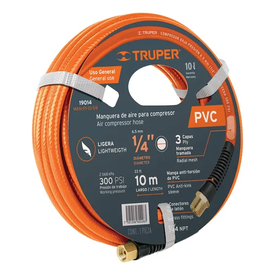 Manguera Para Compresor De Aire 1/4'' 10mts 300 Psi Color Naranjo