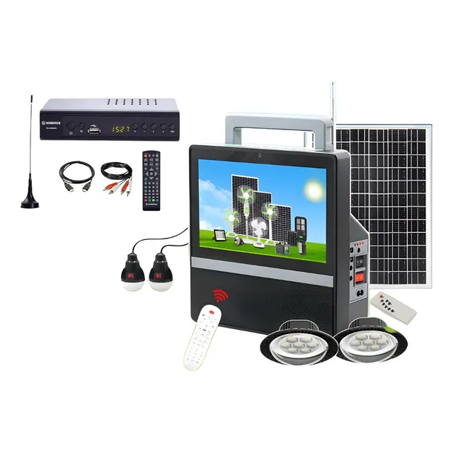 Televisor Portátil Recargable Solar + Tdt +bombillo Gd 8088