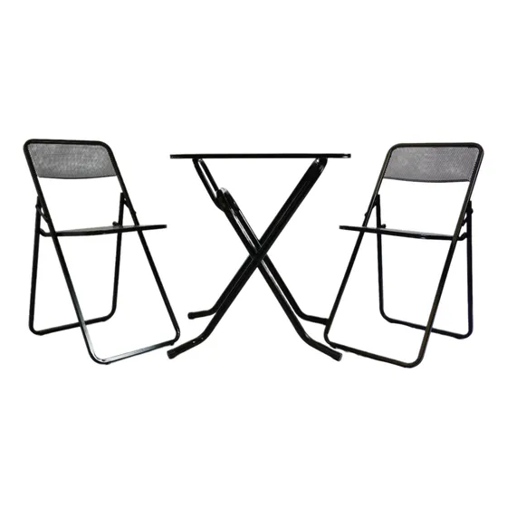 Set De Balcón Plegable Chapa Perforada Mesa + 2 Sillas