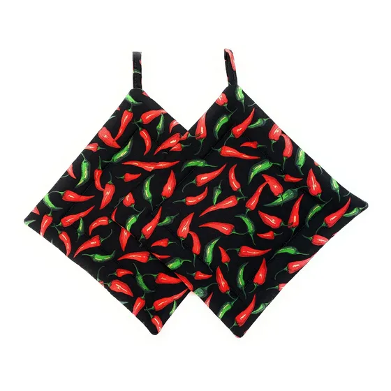 Chil Rojo Verd Un Cuadrado Negro Agarradera Para Horno Plato