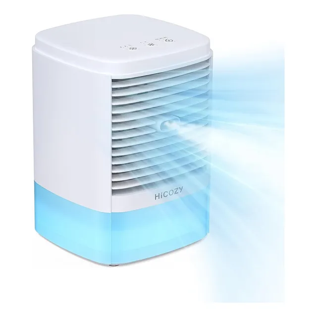 Hicozy Enfriador de Aire con 2 Niveles de Niebla Ultrasónica y 3 Velocidades de Ventilador Enfriador de Aire Evaporativo con Tanque de Agua Desmontable de 650 Ml/23 Oz Oficina y Dormitorio