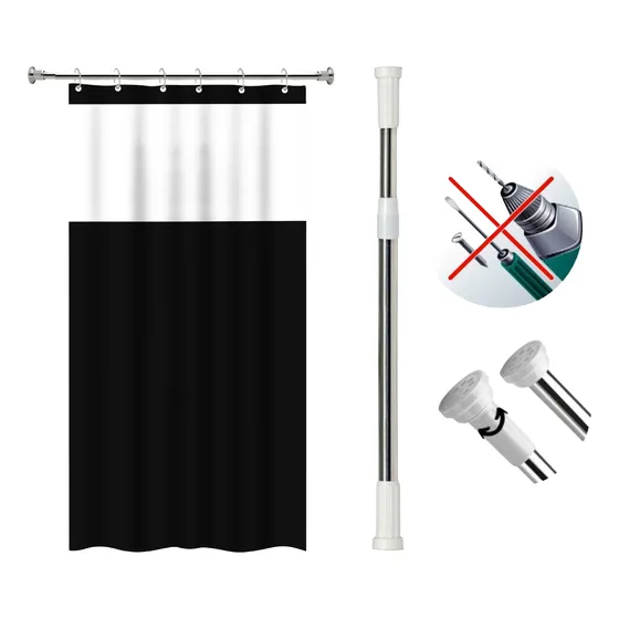 Kit Cortina Box Banheiro + Varão Extensivel 1,10 A 2 Metros