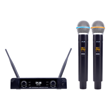 Microfone Sem Fio Duplo De Mão Dylan Dw-602 Max 26 Canais Microfone Sem Fio Duplo De Mão Dylan Dw-602 Max 26 Canais