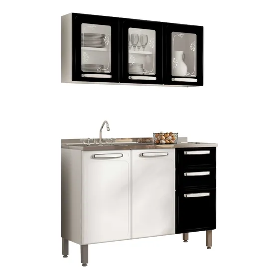 Cocina Integral En Acero 1.20m Incluye Lavaplatos Negro