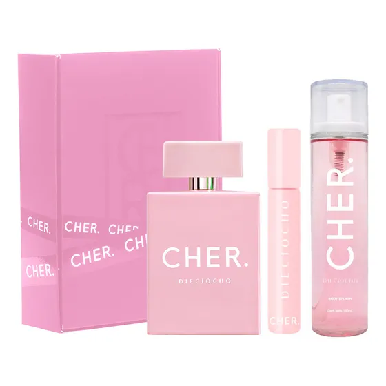 Set Perfume Mujer Cher Dieciocho + Talla 20 Ml+ Body Splash