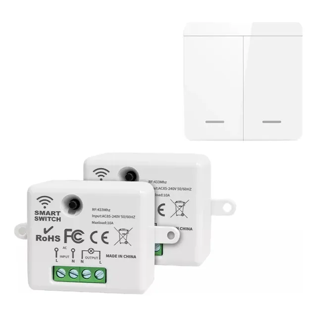 Interruptor 2 Teclas Sem Fio Remoto + 2 Modulos Rf 433 Mhz