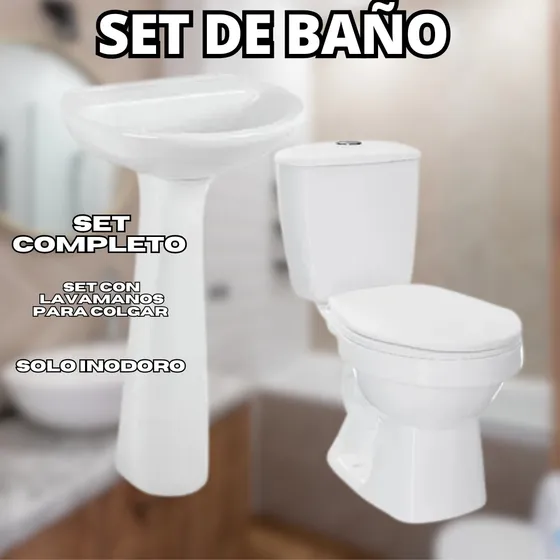 Set De Baño Poceta Lavamanos Y Pedestal Corona