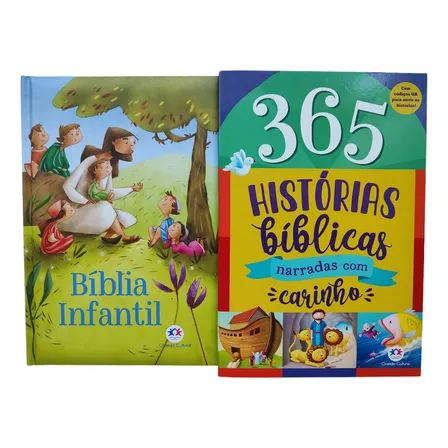 Kit Com Livro 365 Historias Bíblicas Devocional Brochura E Uma Bíblia Ilustrada Infantil Capa Dura Crianças
