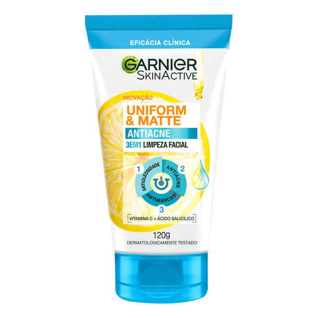 Sabonete Facial 3 Em1 Uniform & Matte Antiacne 120g Garnier Sabonete Facial 3 Em1 Uniform & Matte Antiacne 120g Garnier
