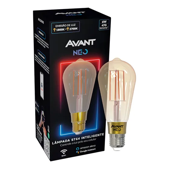 Lâmpada Decorativa St64 Smart Wifi 6w 1800k-2700k Biv Avant