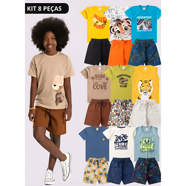 Kit Sortido 8 Peças De Roupas Infantis Menino Verão
