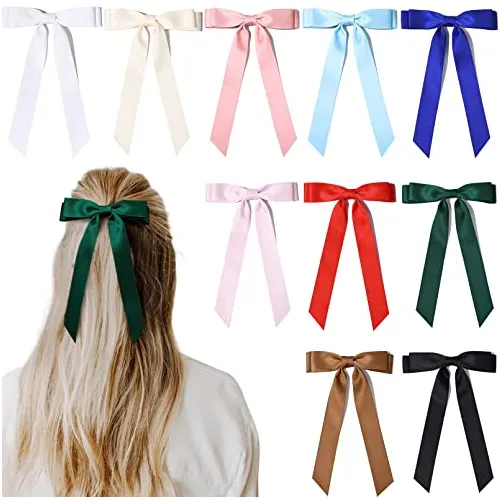10pcs Silky Satin Hair Bows Hair Ribbon Clips Para Hl8be