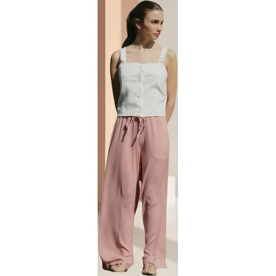 Pantalón Palazzo Marea Nano Lino Mujer Tiro Alto