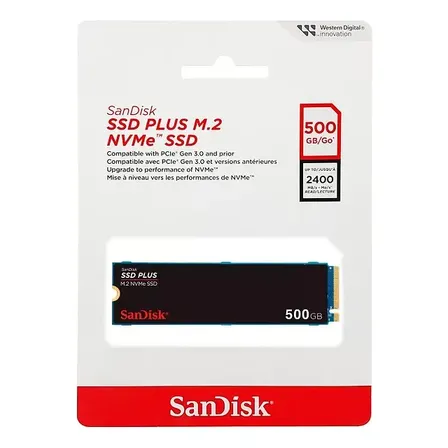 Ssd Sandisk Plus 500gb M.2 2280 Pcie Gen3 Nvme Sdssda3n-500g-g26 Preto
