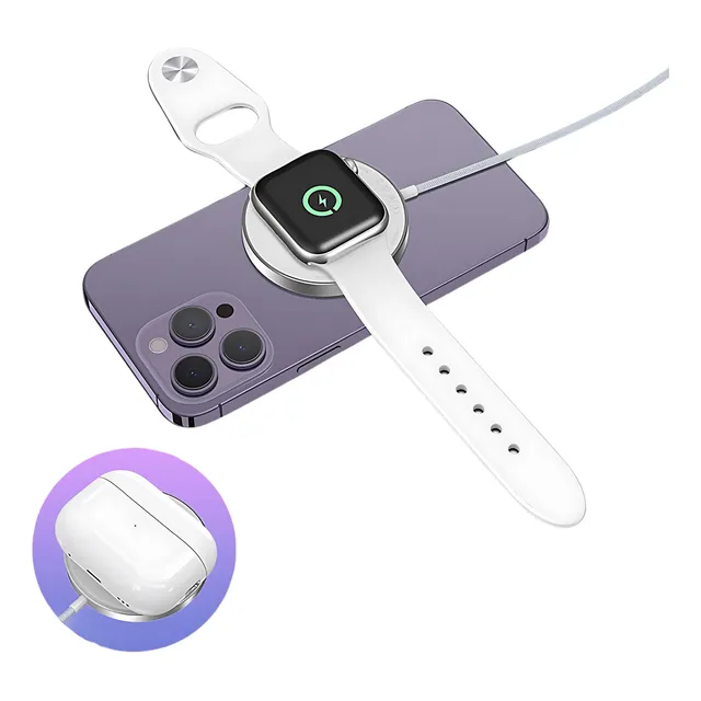 Cargador Inalámbrico Para iPhone Magsafe Apple Watch 3 En 1 