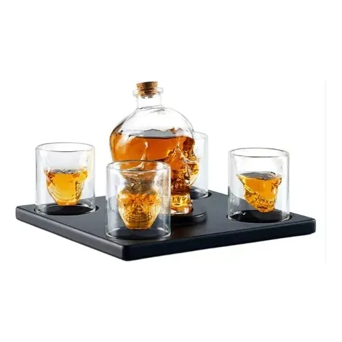 Licorera Decantador Botella Calavera Cráneo Vidrio + 4 Vasos