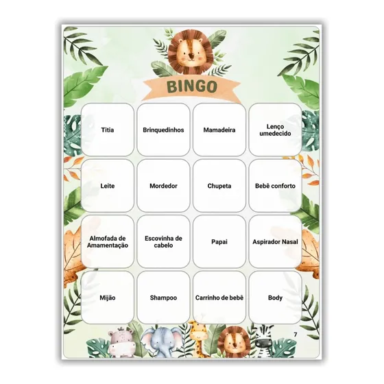 60 Cartelas Bingo Chá De Bebê Para Baixar - Bingo Safári