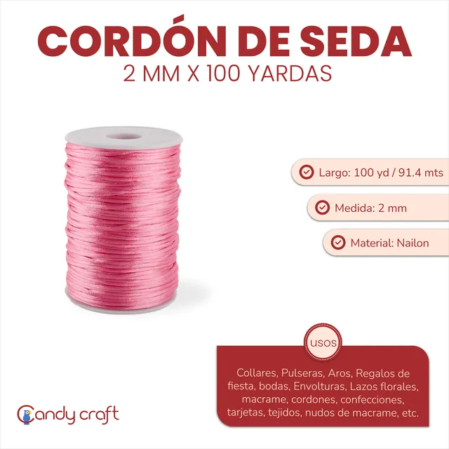 Cordón De Seda 2 Mm X 100 Yardas Macramé Bijou Decoración
