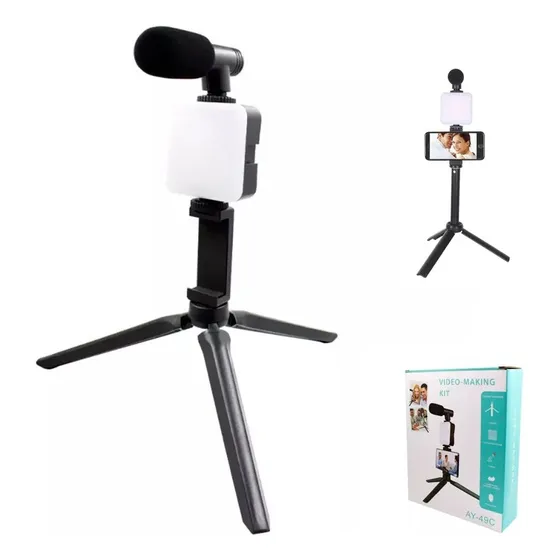 Kit De Grabacion Estabilizador Tripode Luz Microfono Ay-49c