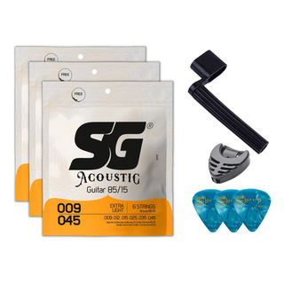 3 Jogos Corda Violão Aço Sg 009-012 Completo + Brindes Full 3 Jogos Corda Violão Aço Sg 009-012 Completo + Brindes Full