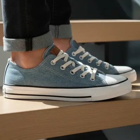 Chuck Taylor All Star Denim Cano Baixo Converse Azul Claro/bege Mel/amendoa Liso 35 Br