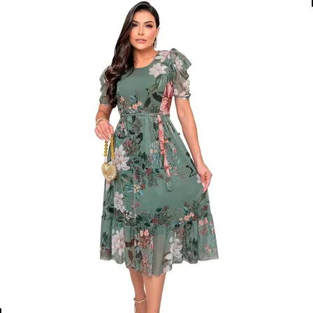 Vestido Midi Tule Estampado Evangélico