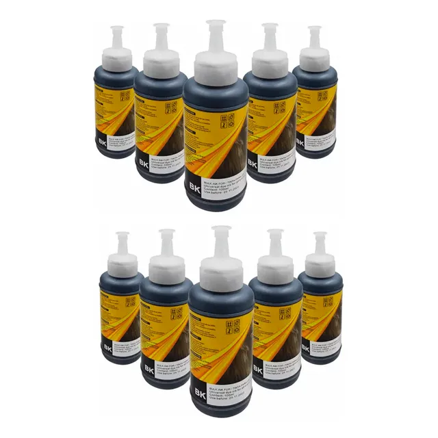 Kit 10 Botella Tinta Compatible 100ml Negro Inyección Tinta