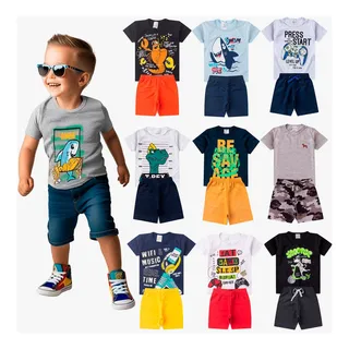 Kit 10 Peças De Roupa 1 Ao 8 Masculino 5 Camiseta +5 Shorts Kit 10 Peças De Roupa 1 Ao 8 Masculino 5 Camiseta +5 Shorts