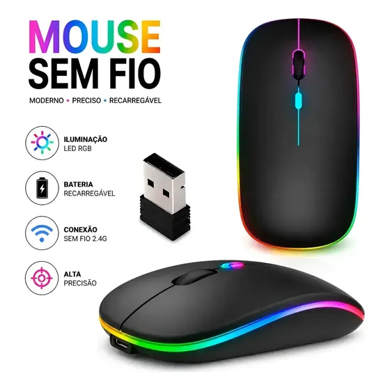 Mouse Sem Fio Bluetooth Recarregável Ergonômico, Para Notebook e PC