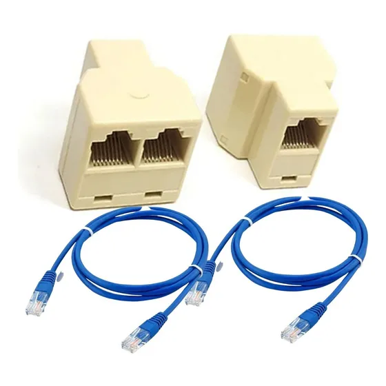 Conector Duplicador Rj45 Rede Internet Duplo + 2 Cabo 1 Meto