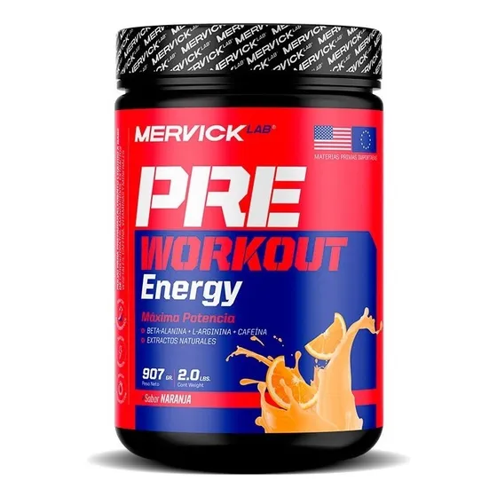 Pre Work-out Energy Mervick 900 Gr Pre Entrenamiento Fuerza Sabor Naranja