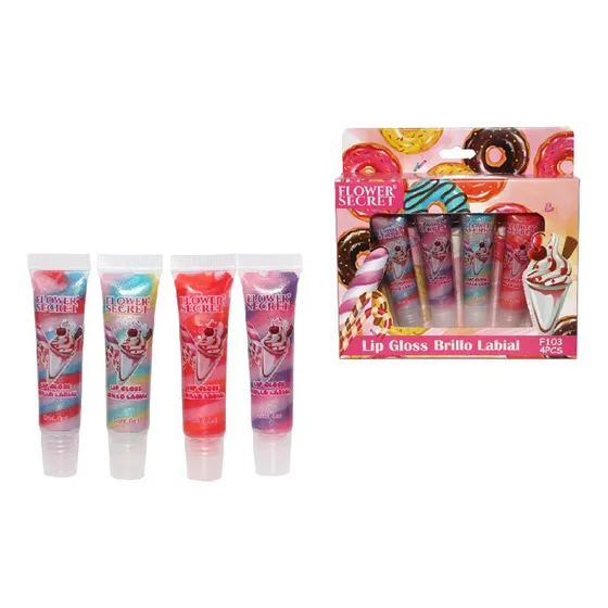 Set 4 Brillos Labiales Para Niñas Y Adolescentes Con Glitter Acabado Gloss Color Gloss Variado
