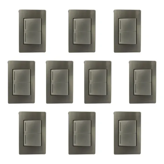 Kit 10 Placas Metálicas Doble Interruptor Sencillo Plata