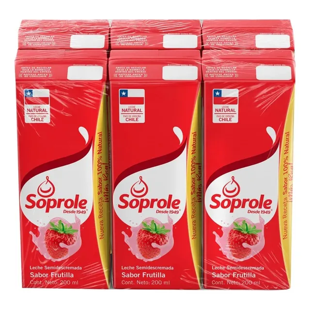 Pack Leche Semi Descremada Soprole 200 Ml Frutilla 6 Un